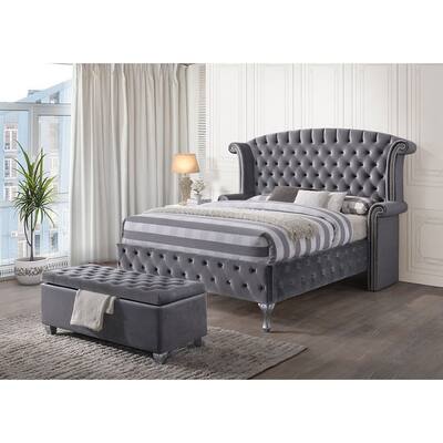 Acme Furniture Rebekah Bed, Gray Velvet