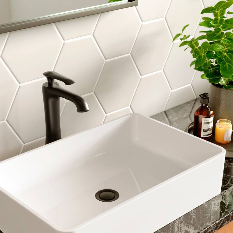 Karran Woodburn Single Hole Single Handle Vessel Bathroom Faucet with Matching Pop-Up Drain
