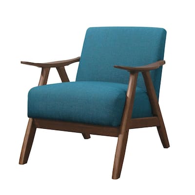 Fabric Upholstered Accent Chair with Curved Armrests, Blue - 31.5 H x 32 W x 28.5 L Inches