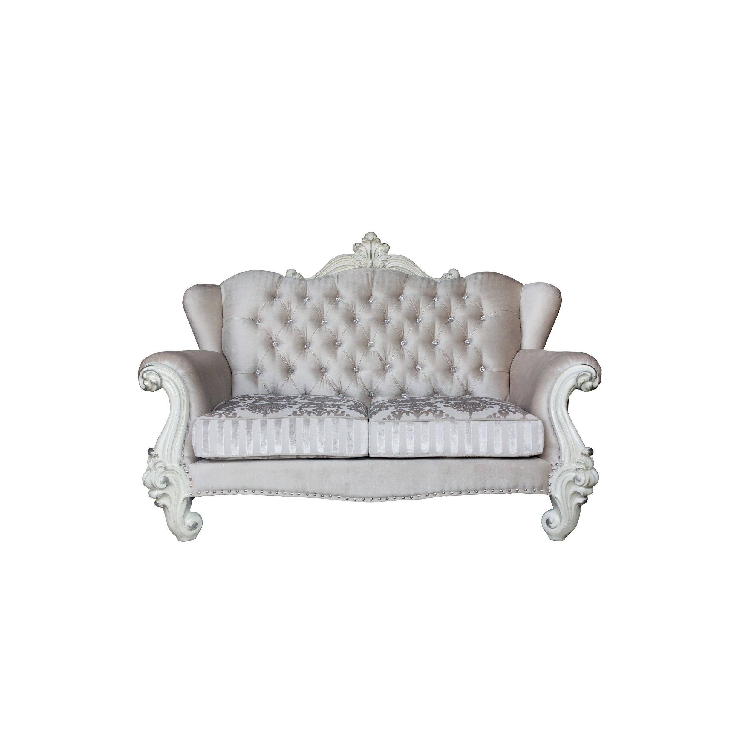ACME Versailles Loveseat w/3 Pillows, Ivory Velvet & Bone White