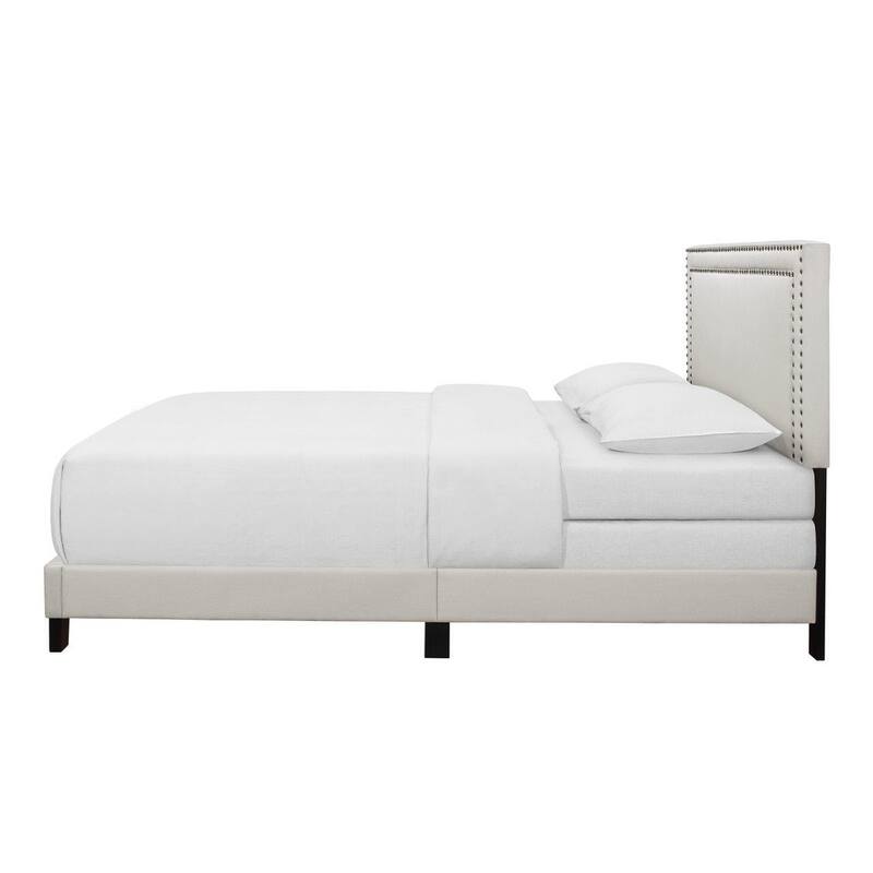 Copper Grove Brieuc Beige Upholstered Panel Bed with Nailhead Trim