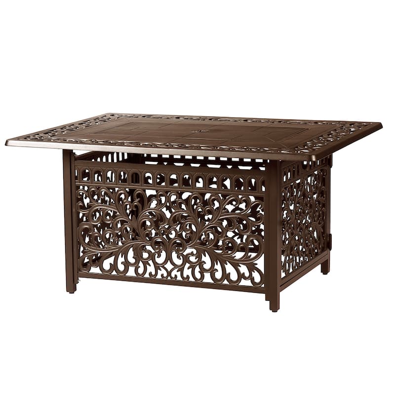 Rectangular 48 in. x 36 in. Aluminum Propane Fire Pit Table, Glass Beads, Two Covers, Lid, 57,000 BTUs - N/A