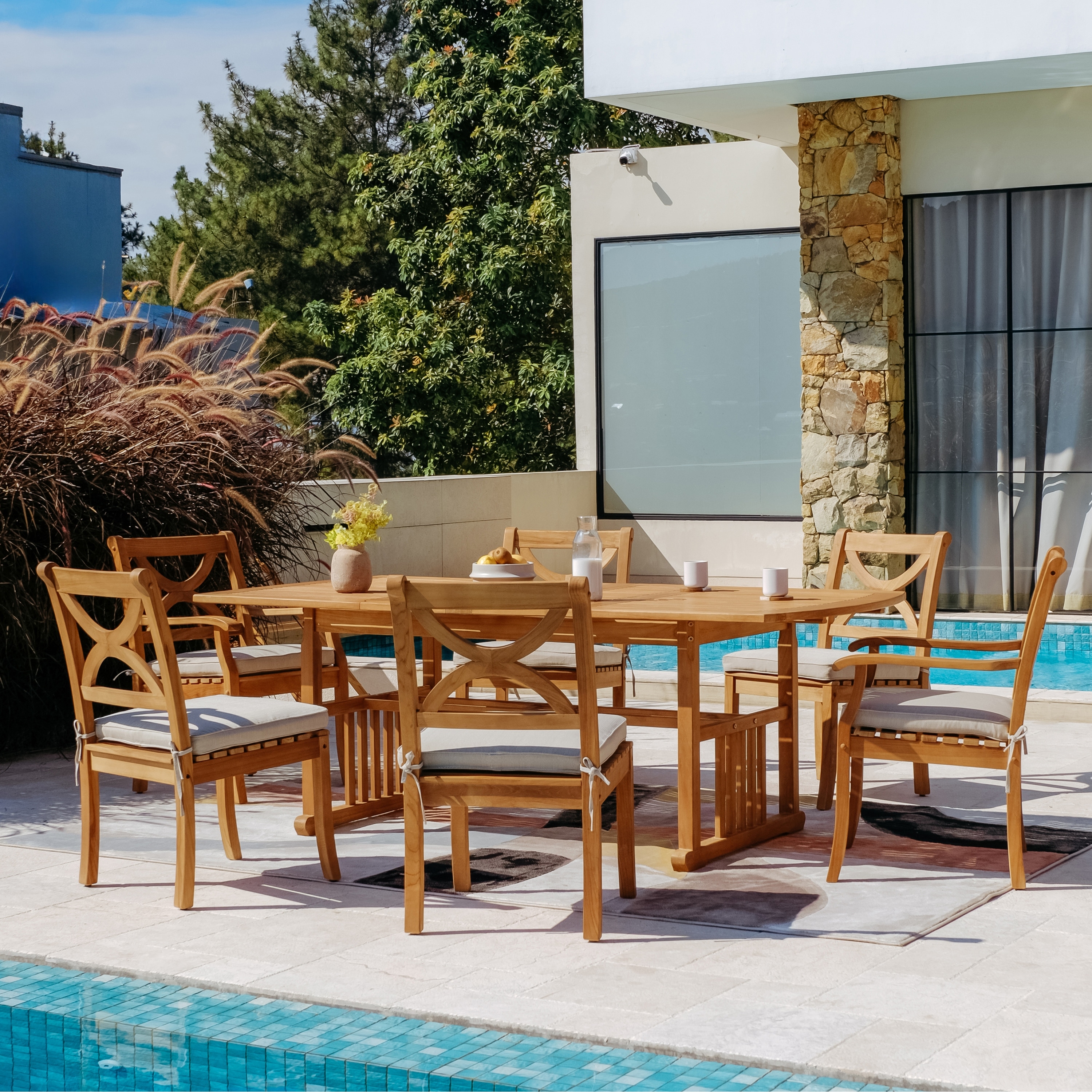 Cambridge Casual Lowell 7-Piece Teak Patio Extendable Dining Set