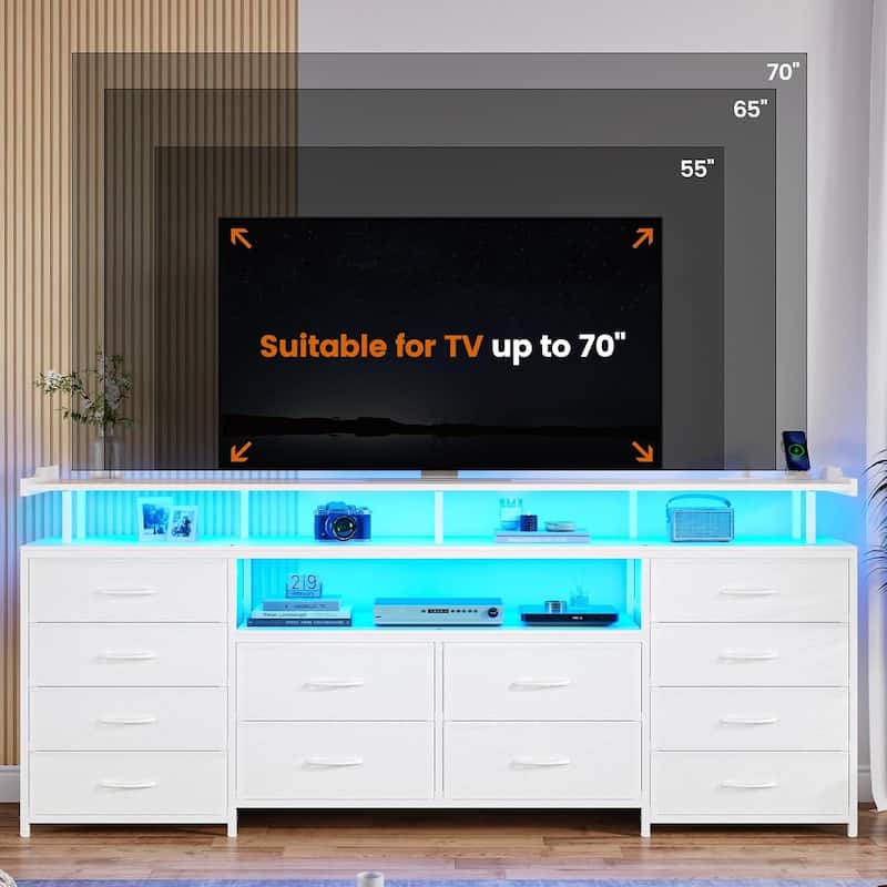 TV Stand 65 70 Inches TV LED Lights Power Outlets Storage Drawers