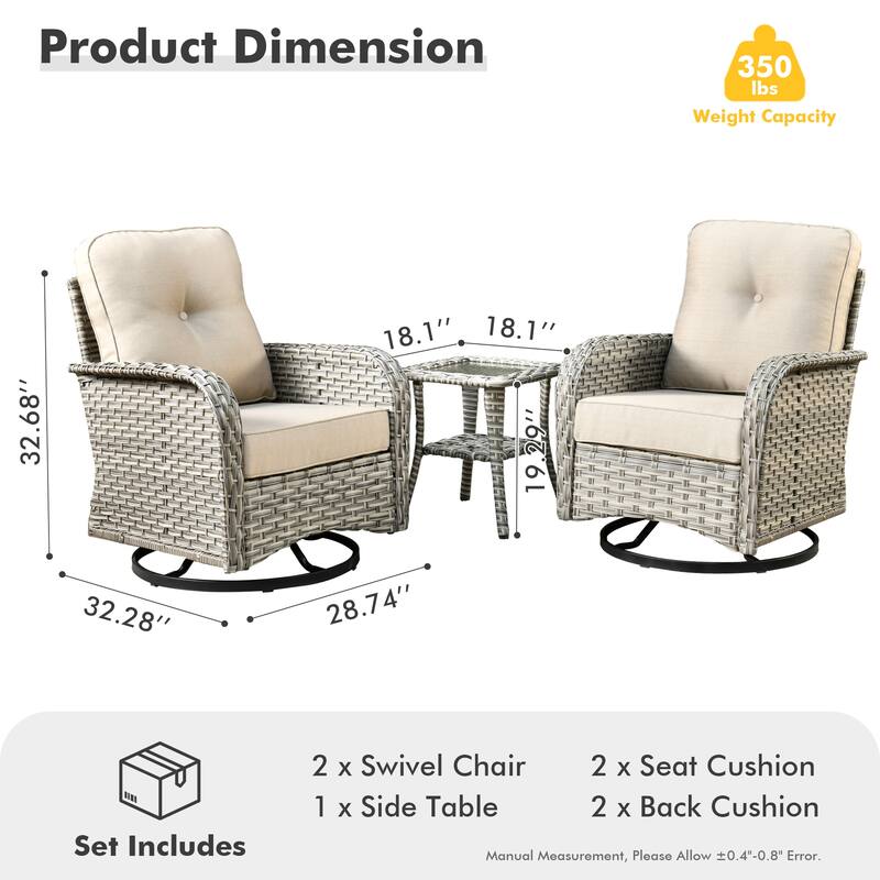 XIZZI 3-piece Outdoor Patio Wicker Swivel Chair Bistro Set