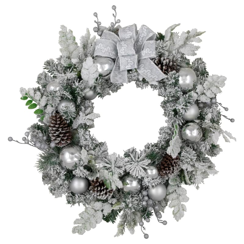 Glitter Frosted Foliage Artificial Christmas Wreath Bow, 30", Unlit
