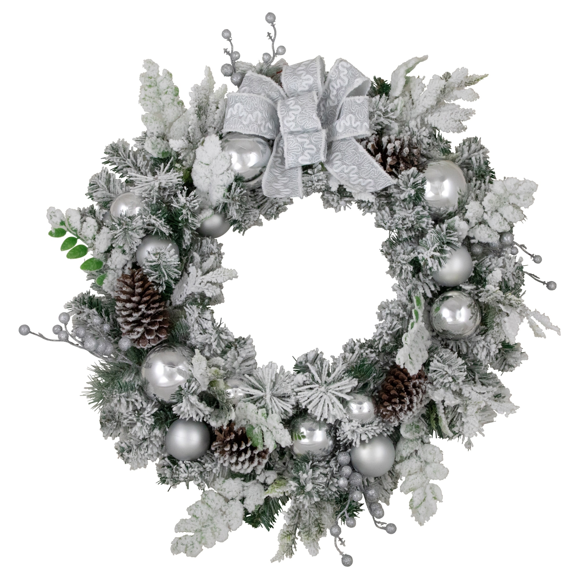 Glitter and Frosted Foliage Artificial Christmas Wreath with Bow 30-Inch Unlit - 30"