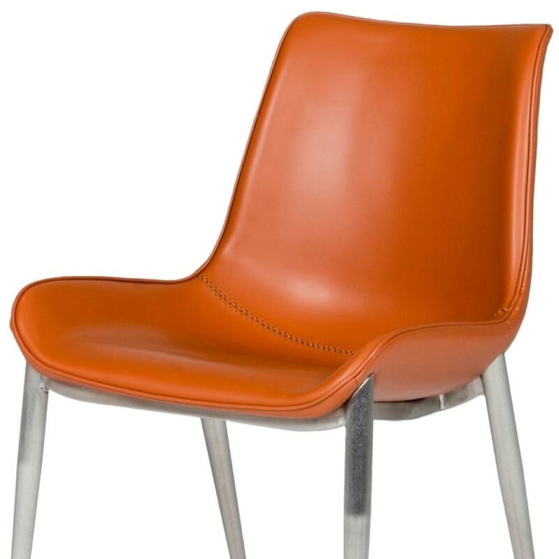Set of 2 Modern Terra Cotta Faux Leather Upholstered Wingback Dining Chairs with Silver Metal Legs - 31.4”H x 20.2”W x 21.7”D