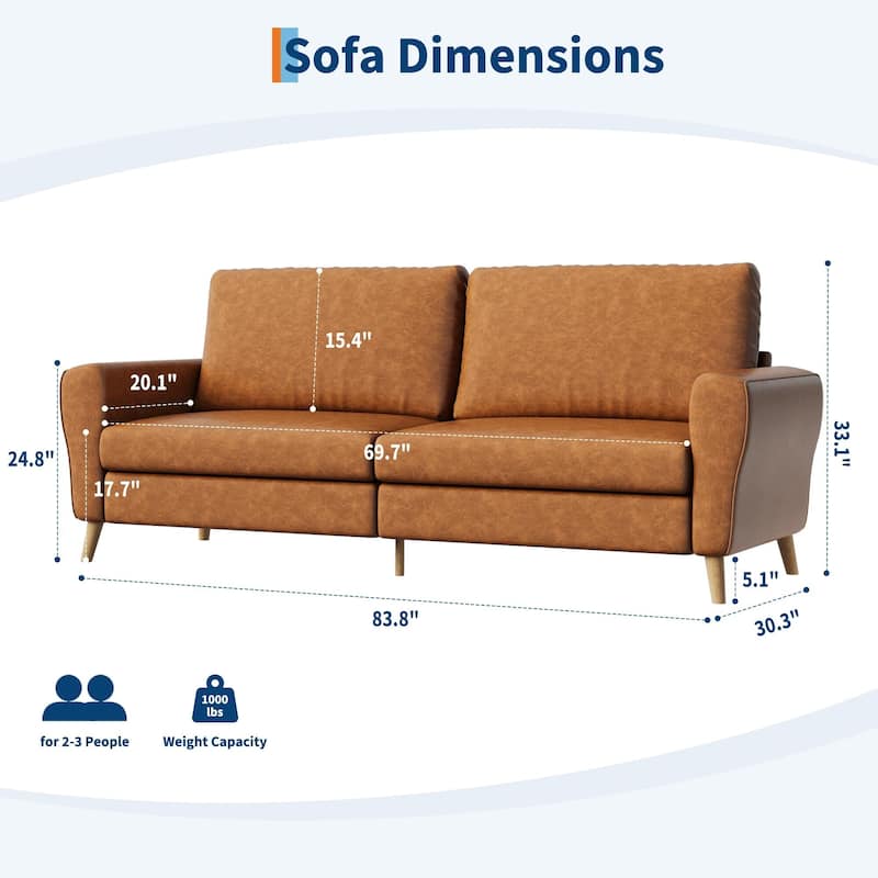 84 inch Sofa Couch, Comfy Loveseat Sofa for Small Spaces, 3 Seater Couch with Deep Seats, Wide Armrests
