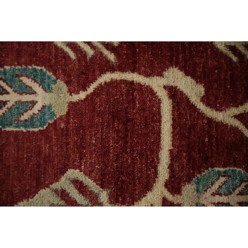 Hand Knotted Oriental 100% Wool Carpet Transitional Floral Red Oushak Area Rug - 12' 0'' X 9' 0''