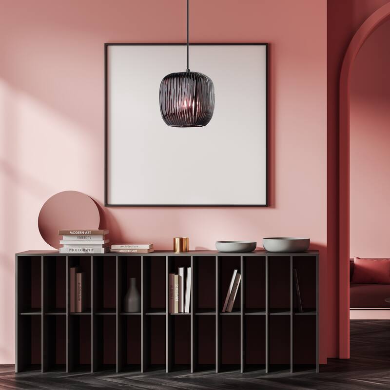 Gemma River of Goods Black Metal and Plum Hand Blown Glass 8.5-Inch Pendant Light with Adjustable Hanging Cord