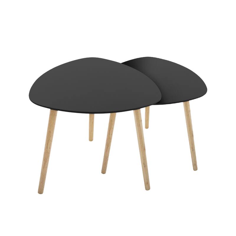 HomeRoots Set of Two Black and Natural Wood Triangular End Tables - 21.65 in. x 21.65 in. x 21.65 in.