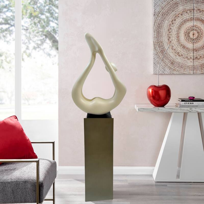 Yoga Doll 59" Tall Handmade Resin Sculpture with Base - N/A - White/GrayBase