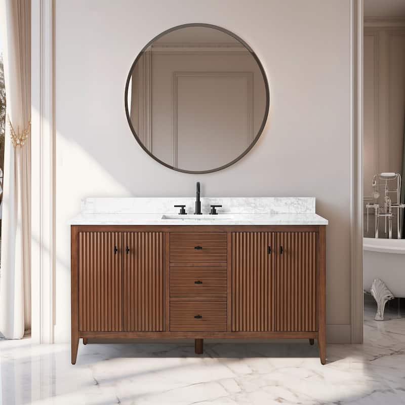 Vanity Art 60" Single Sink Bathroom Vanity Cabinet with Engineered Marble Countertop