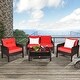 preview thumbnail 1 of 8, Costway 4PCS Patio Rattan Furniture Set Loveseat Sofa Coffee Table - See Details 4 Piece - Red