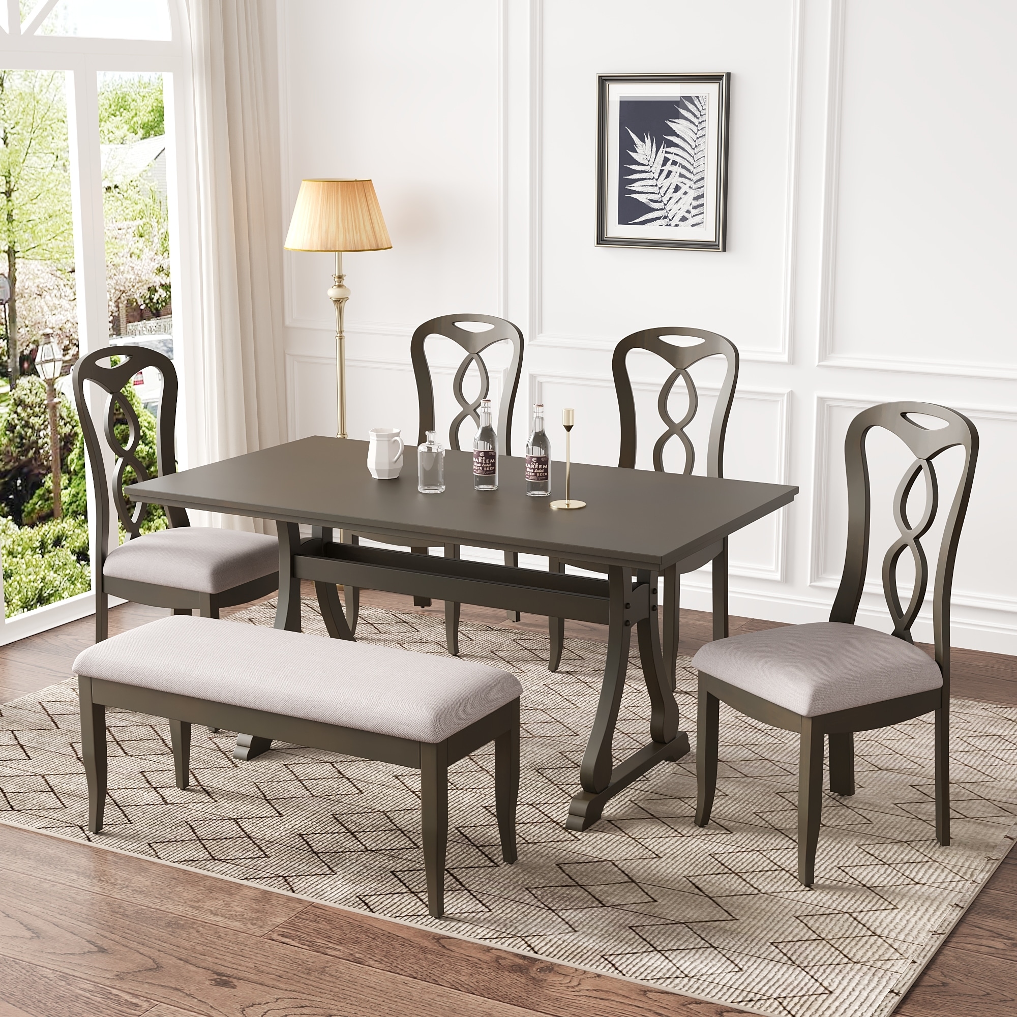 Kitchen Table Dining Set With Upholstered Bench Linique 6-Piece