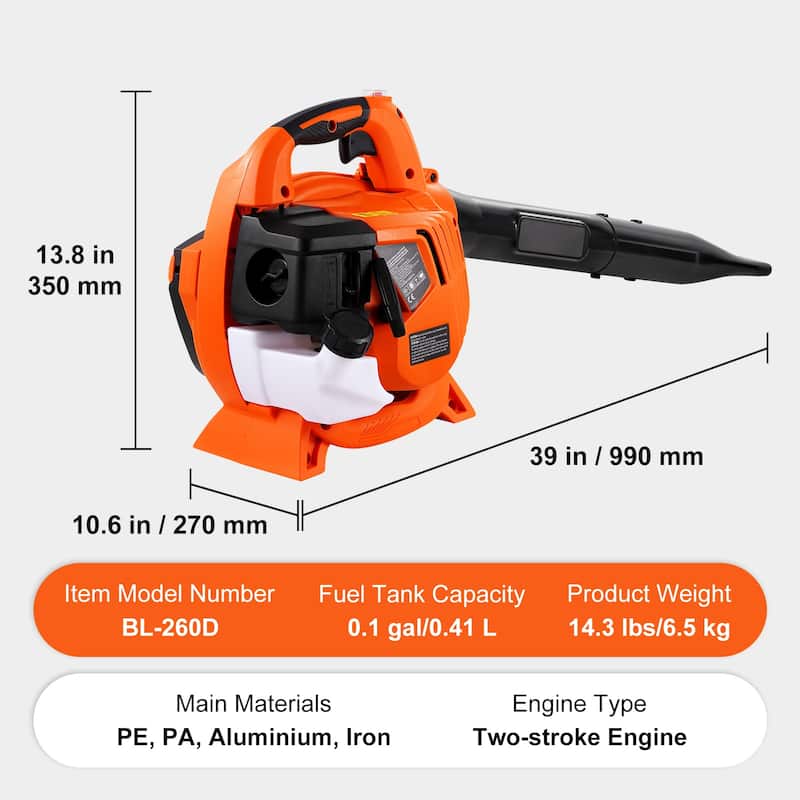 Leaf Blower Ideal for Lawn Care, Leaf Cleaning, and Snow Removal - 26CC 2-Cycle 7000 RPM