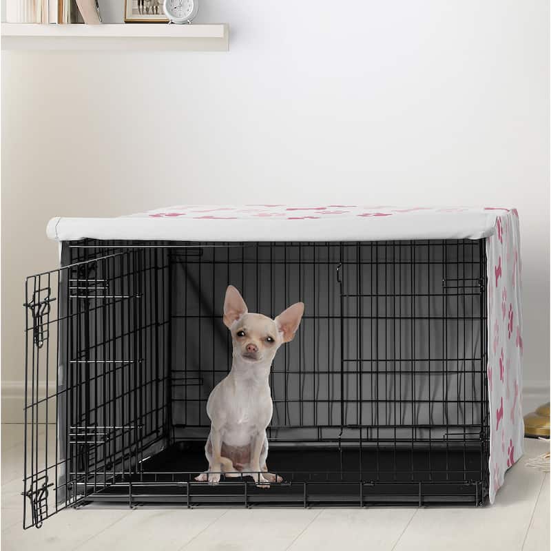 Sweet Jojo Designs Bone Paw Print Girl Dog Crate Kennel Cover 24in. - Light and Bright Blush Pink Modern Off White Puppy