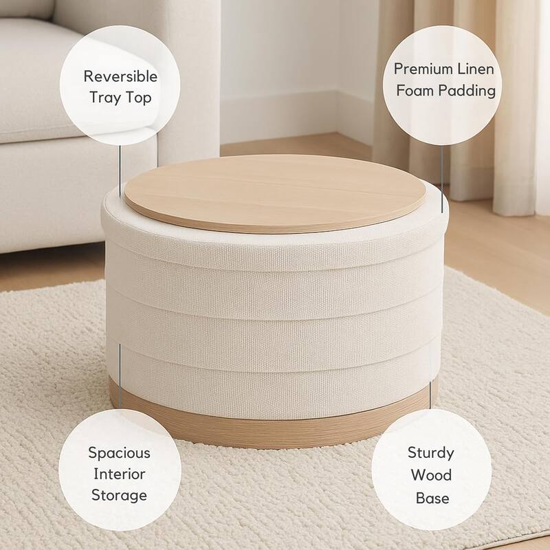 Modern Linen Storage Ottoman with Hidden Storage and Tray Top