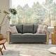 preview thumbnail 3 of 22, Zalma 81"W Farmhouse Nailhead Trimed Textured Striped Linen Sofa with Rolled Arms and Solid Wood Spindle Legs by HULALA HOME Charcoal