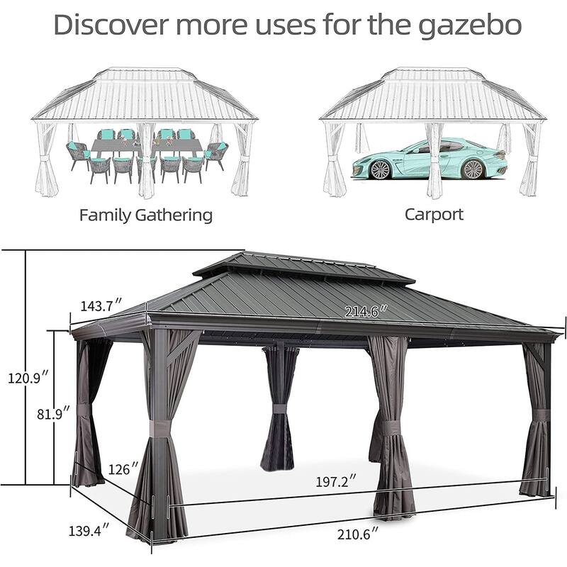 PURPLE LEAF Hardtop Patio Gazebo 12 x 18FT Galvanized Steel Roof Awning w Chaise Lounge