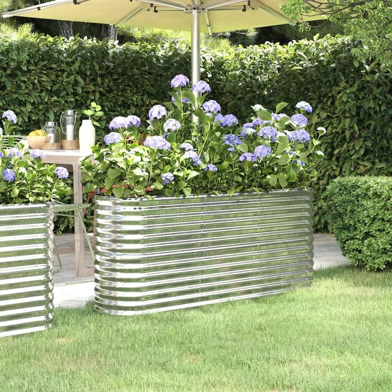 vidaXL Garden Raised Bed Patio Outdoor Raised Planter Box Powder-coated Steel - 59.8"x15.7"x26.8" - Silver