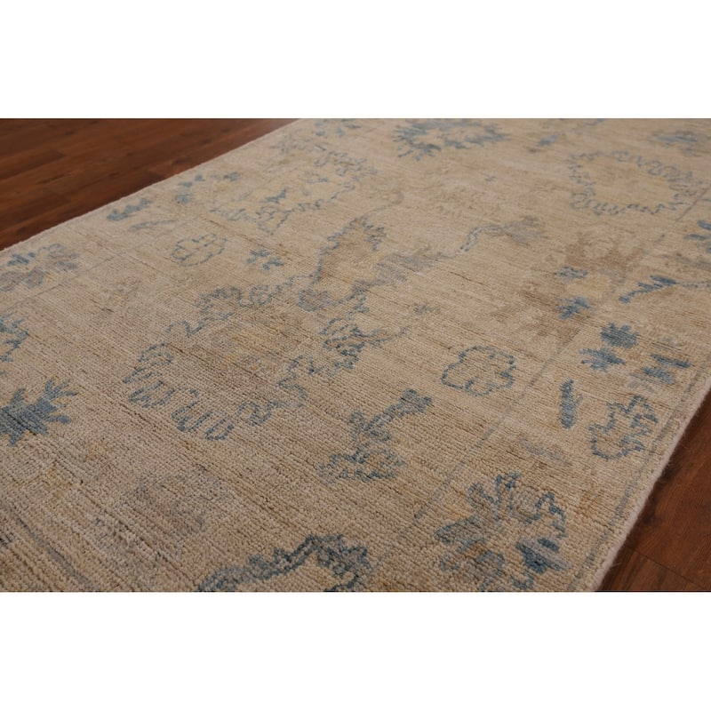 Earth Tone Oushak Vegetable Dye Runner Rug Hand-Knotted Wool Carpet - 2'11" x 9'8"