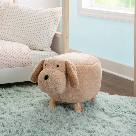 Corbin Brown Faux Fur Puppy Dog Ottoman Stool