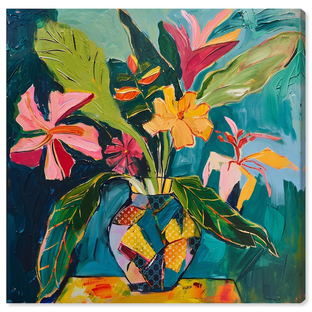 Art Remedy Vase Of Tropical Flowers Ii Gallery Wrapped Flowers In Vase Paintings