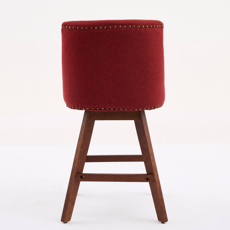 Counter Height Bar Stools Set of 2, Swivel Bar Stools with Curved Back, Upholstered Dining Chairs with Solid Wood Legs
