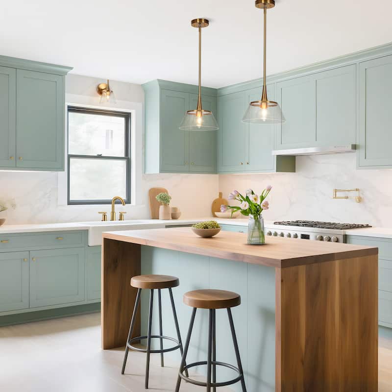 Mola Modern Gold 1-Light Seeded Glass Pendant Light for Kitchen Island Dining Room - D 9" x H 8"