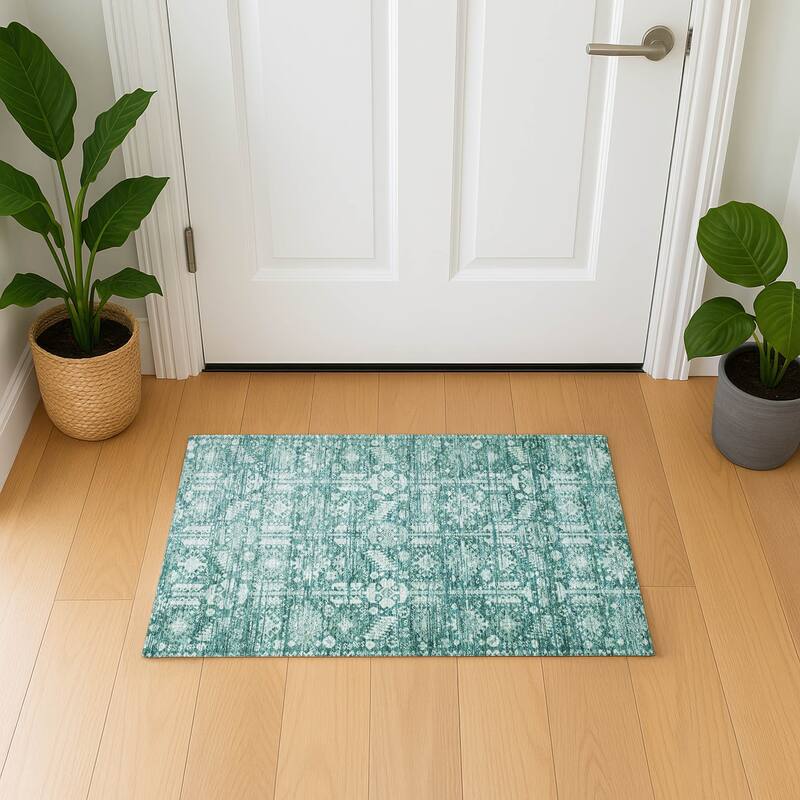 Premium Washable Super Soft Vintage Traditional Mayfield Rug - Teal - 1'8" x 2'6"