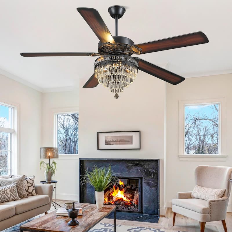 52" or 62" Indoor Crystal Ceiling Fan with Lights, Chandelier Ceiling Fans Lights with 6-Speed, APP Control, Dimmable, Timer