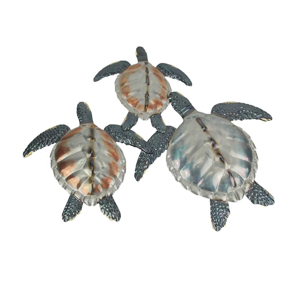Metal Sea Turtle Family Wall Art Beach Hanging Coastal Sculpture Art