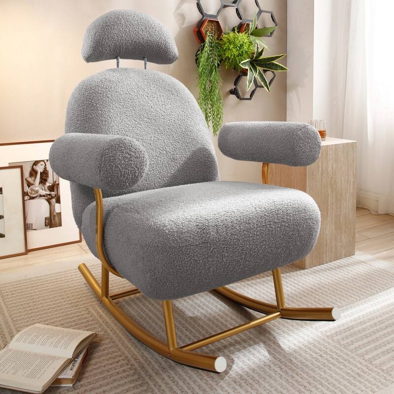 Rocking Chair with Gold Metal Frame - Grey