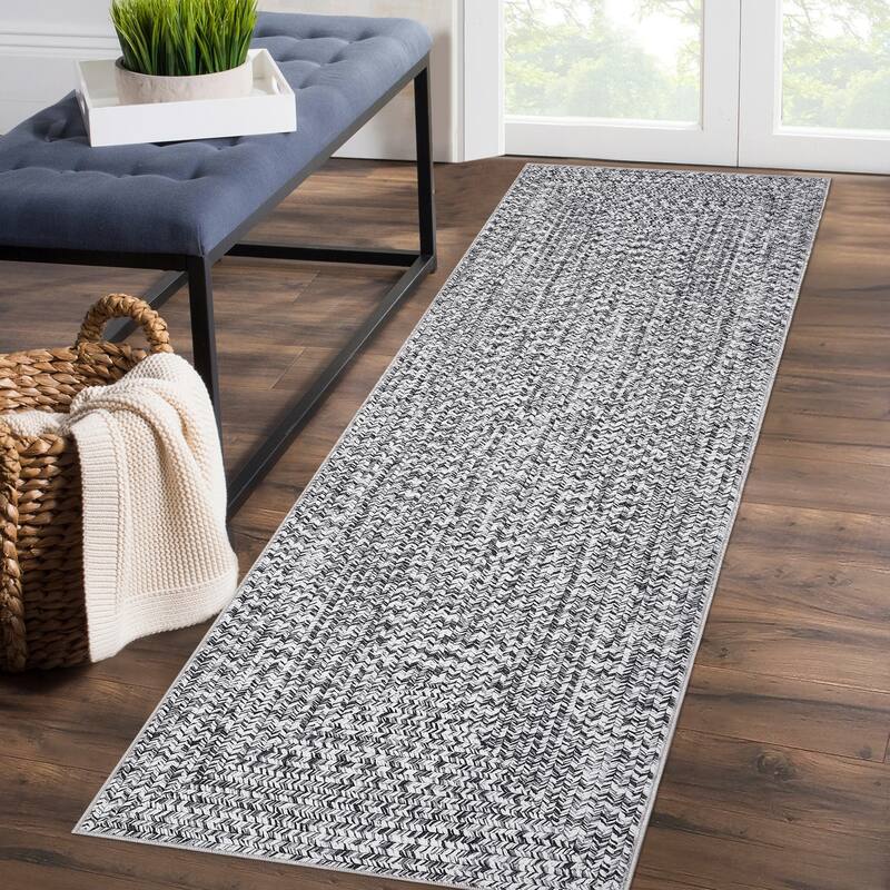 Modern Braided Print Rug Washable Area Rugs for Living Room Bedroom - 2'x8' - Gray