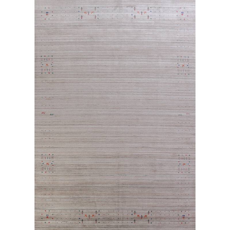 Hand Knotted Oriental 100% Wool Carpet Tribal Stripe Beige & Ivories Gabbeh Area Rug - 12' 7'' X 9' 2''