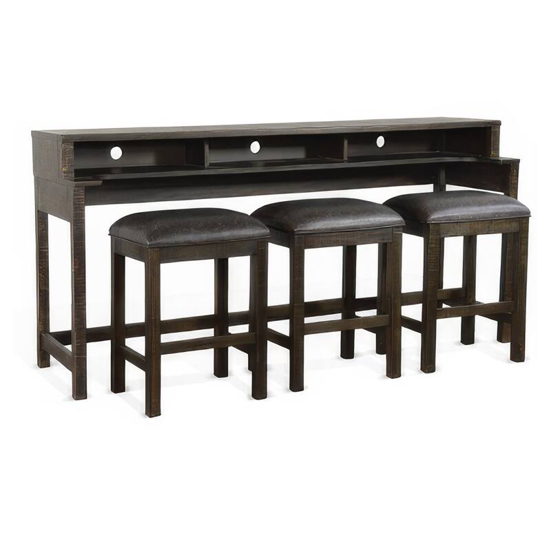 Flint Console Table with 3 Compartments, 74 Inch, Dark Brown Mahogany