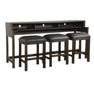 Flint Console Table with 3 Compartments, 74 Inch, Dark Brown Mahogany