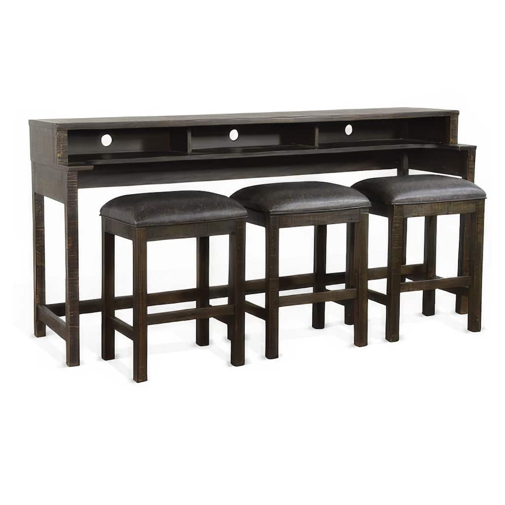 Flint Console Table with 3 Compartments, 74 Inch, Dark Brown Mahogany