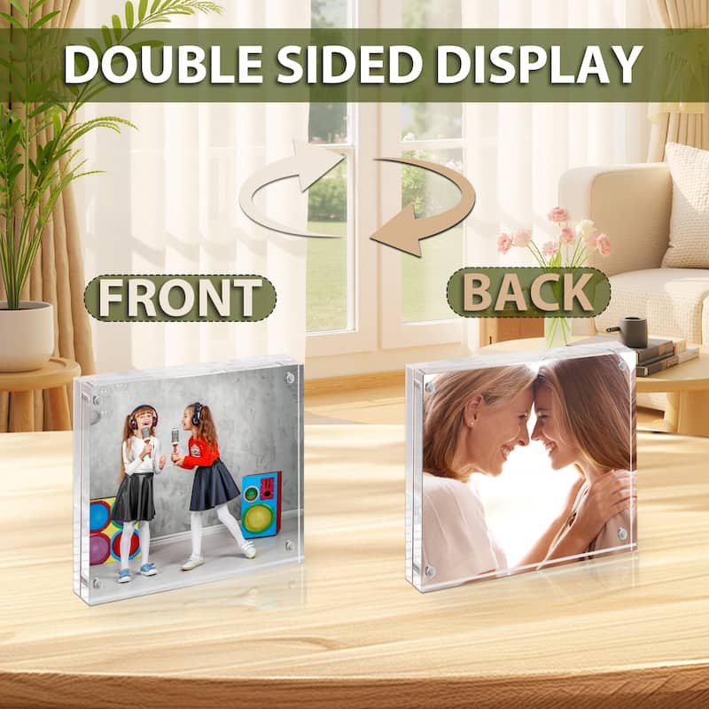 BP4U™ Magnetic Picture Frame, Double-Sided Tabletop Acrylic Picture Frame Freestanding for Desktop Display(3-Pack)