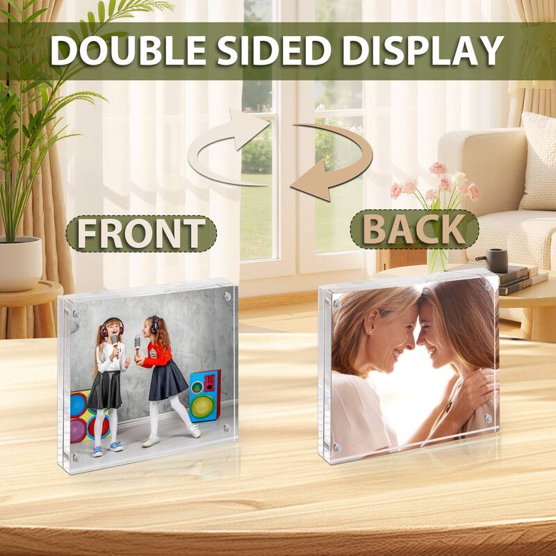 BP4U 4x4 Acrylic Picture Frames, Tabletop Magnetic Freestanding Photo Frames for Hoem/Office Desktop Display