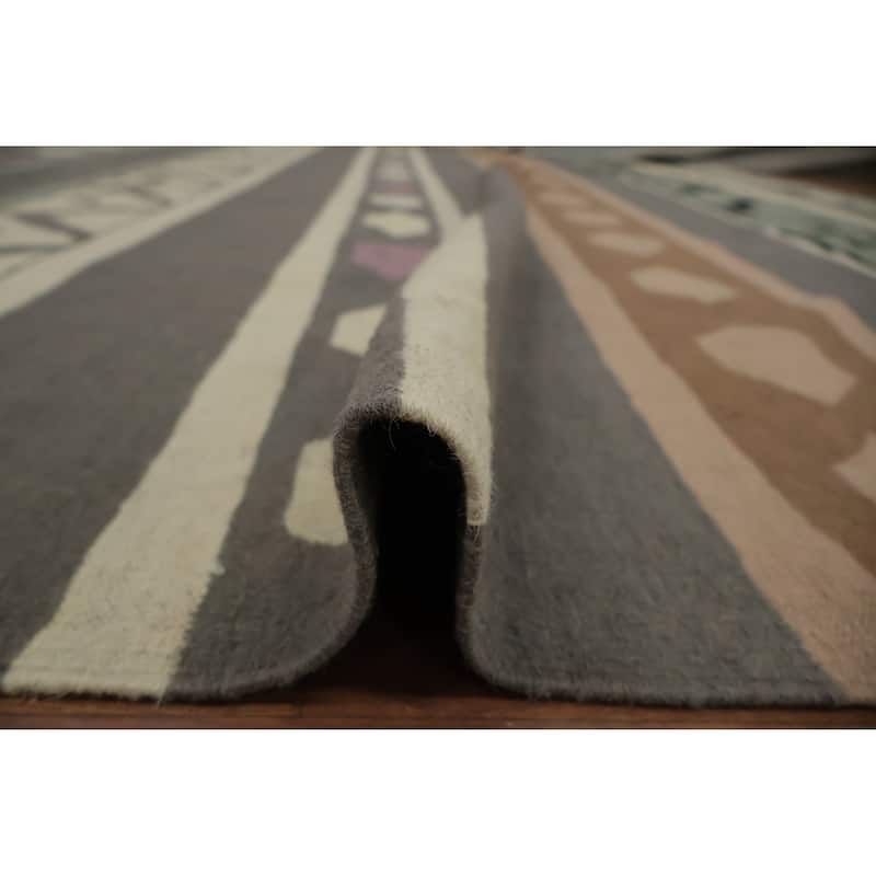 Hand Woven Oriental 100% Wool Carpet Southwestern Tribal Greys & Charcoal Kilim Area Rug - 18' 3'' X 11' 10''