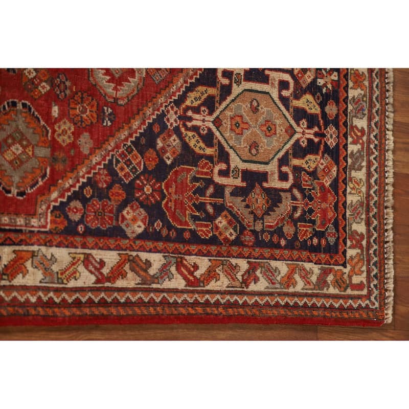 Pre-1900 Antique Vegetable Dye Shiraz Persian Rug Handmade Wool Carpet - 3'5"x 4'9"