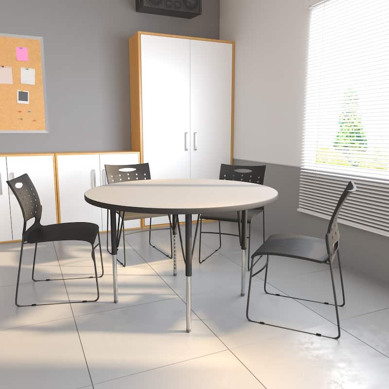 48'' Round Thermal Laminate Activity Table - Adjustable Legs - 48"D x 48"W x 21.125" - 30.125"H - Gray