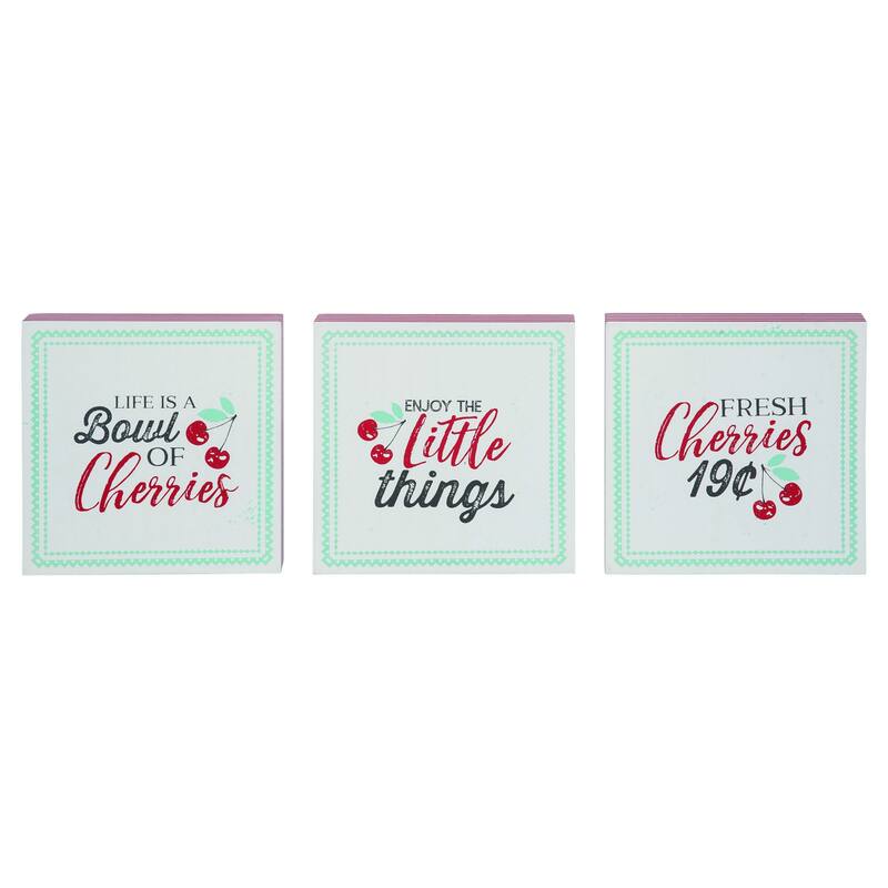 Transpac MDF Cherry Block Decor Set of 3 Spring Home Decorations
