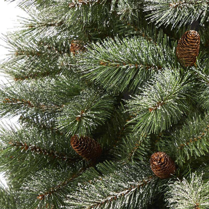6' Snowed French Alps Mountain Pine Artificial Christmas Tree with 583 Bendable Branches and Pine Cones