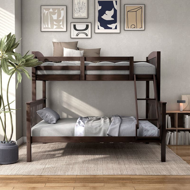 Furniture of America Hayes Twin over Full Solid Wood Detachable Bunk Bed with Ladder - Dark Brown