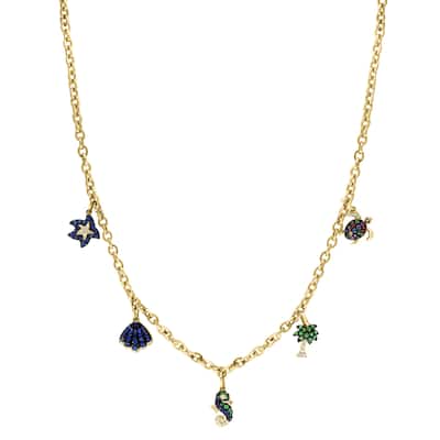 EFFY 14K Gold Diamond,Black Diamond,Multi Sapphire Sealife Charm Necklace