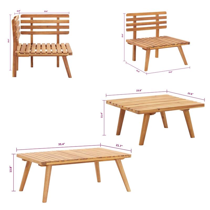 Roma 6pc Modular Outdoor Sofa and Coffee Table Set, Brown Acacia Wood
